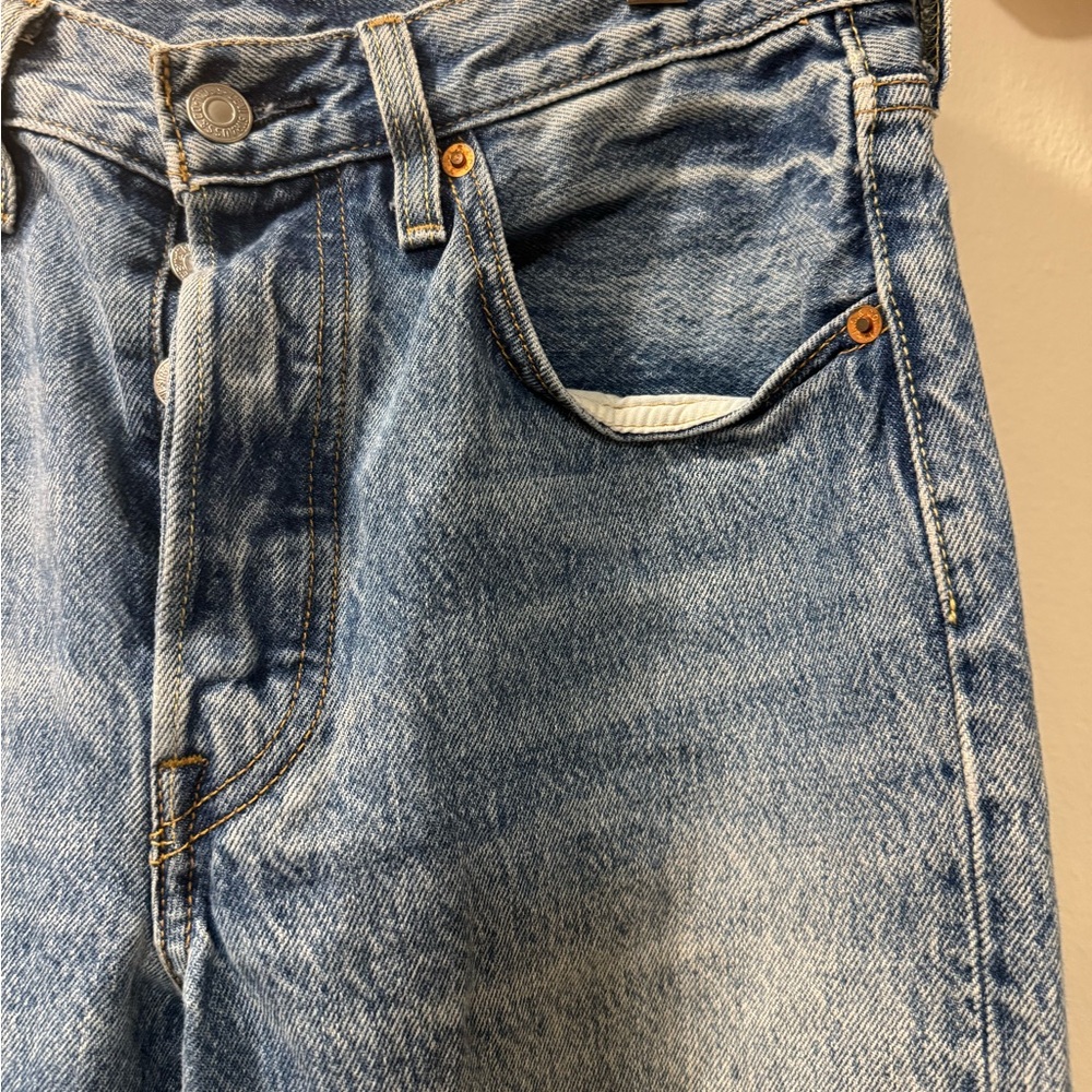 Slim Straight Distressed Light Blue Men's Jeans - Picture 7 of 16